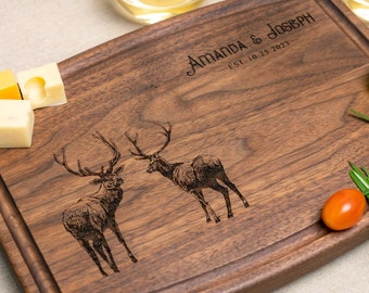 Personalized, Engraved Cutting Board with Rustic Elk Design for Wedding or Engagement Gift #40