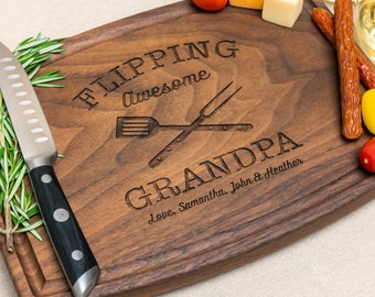 Personalized, Engraved Cutting Board with BBQ Grandpa Design for Grandfather or  Father's Day Gift #111