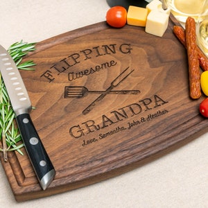 Personalized, Engraved Cutting Board with BBQ Grandpa Design for Grandfather or  Father's Day Gift #111