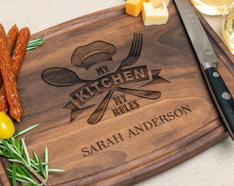 Personalized, Engraved Cutting Board with  Kitchen Design for Housewarming or Closing Gift #119