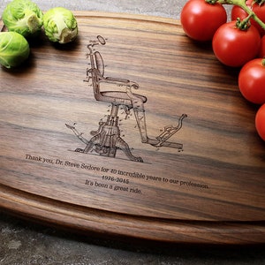 Personalized, Engraved Cutting Board with Dentist Chair Design for Dentist or Retirement 98 image 3