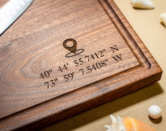 Personalized, Engraved Cutting Board with GPS Coordinates Design for Bridal Shower or Anniversary Gift #24