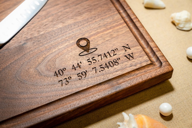 Personalized, Engraved Cutting Board with GPS Coordinates Design for Bridal Shower or Anniversary Gift 24 image 1