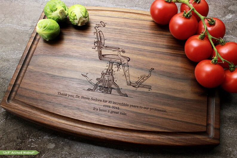 Personalized, Engraved Cutting Board with Dentist Chair Design for Dentist or Retirement 98 image 3