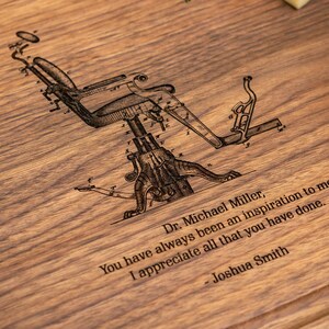 Personalized, Engraved Cutting Board with Dentist Chair Design for Dentist or Retirement 98 image 8