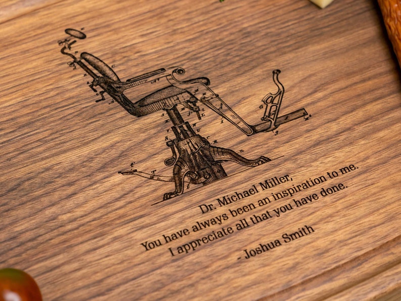 Personalized, Engraved Cutting Board with Dentist Chair Design for Dentist or Retirement 98 image 8