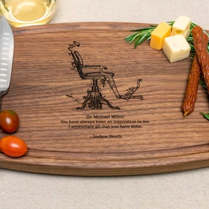 Personalized, Engraved Cutting Board with Dentist Chair Design for Dentist or Retirement 98 image 2