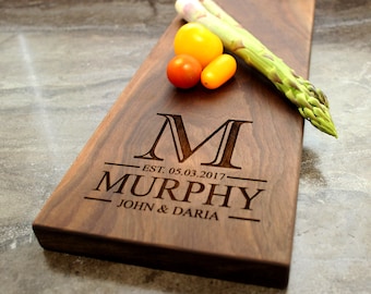 Personalized, Engraved Cheese Board with Modern Initial and Names for Housewarming or Closing Gift #30