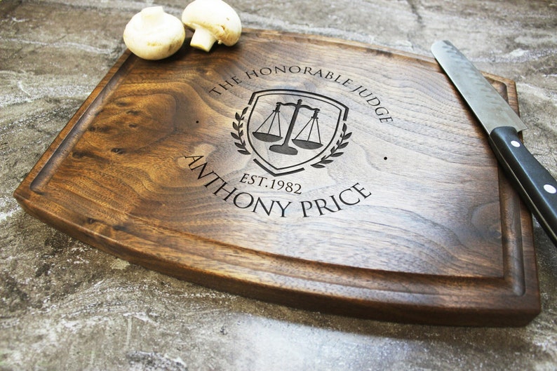 Personalized, Engraved Cutting Board with Classic Legal Design for Lawyer, Attorney or Judge 102 image 1