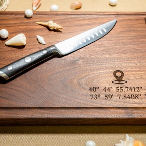 Personalized, Engraved Cutting Board with GPS Coordinates Design for Bridal Shower or Anniversary Gift 24 image 2