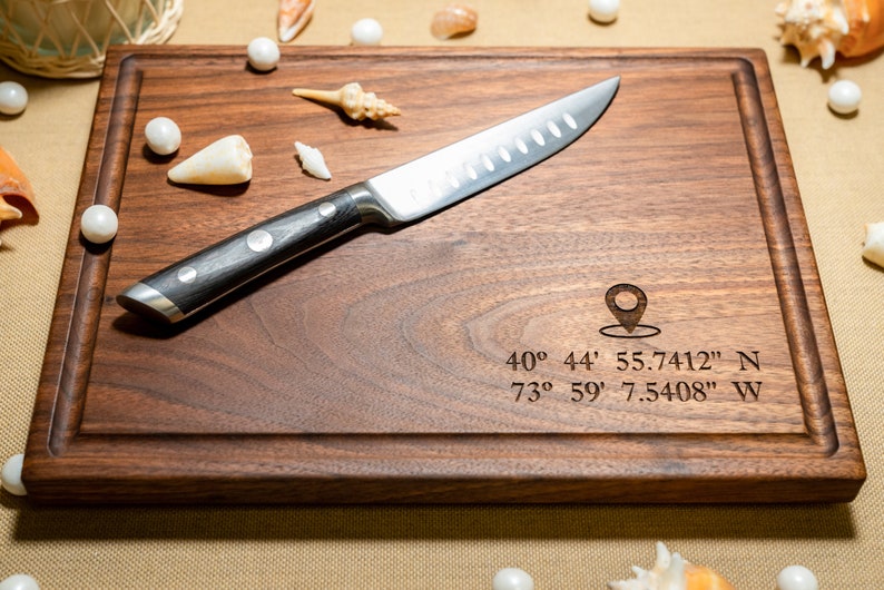 Personalized, Engraved Cutting Board with GPS Coordinates Design for Bridal Shower or Anniversary Gift 24 image 2