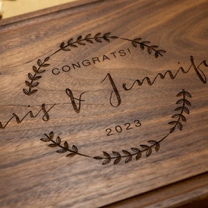 Personalized, Engraved Cutting Board with Wreath and Family Name Design for Wedding or Anniversary Gift 69 image 8