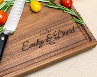 Personalized, Engraved Cutting Board with Elegant Cursive Writing Design for Wedding or Housewarming Gift #71
