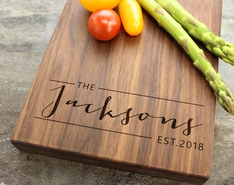 Personalized, Engraved Cheese Board with Modern Family Name Design for Housewarming or Closing Gift #33