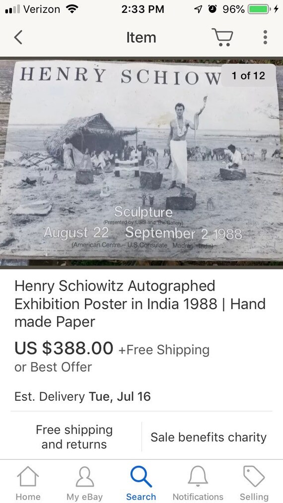 Compare from Ebay... Henry Schiowitz signed exhibition poster from India in 1988...hand made paper
