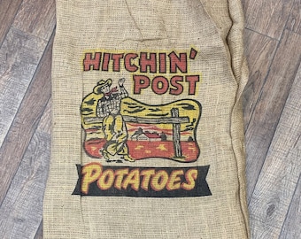 Vintage Burlap Potato Sack, Hitchin' Post Yellow 100 lb Bag