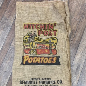 Vintage Burlap Potato Sack, Hitchin' Post Yellow 100 lb Bag