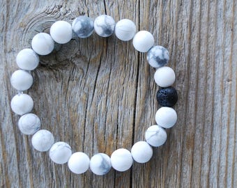 Essential oil diffuser bracelet yoga bracelet mala beads meditation beads yoga beads frosted white howlite lava beads howlite bracelet