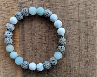 Essential oil diffuser bracelet yoga bracelet mala beads meditation beads yoga beads amazonite bracelet graywood frosted howlite lava beads