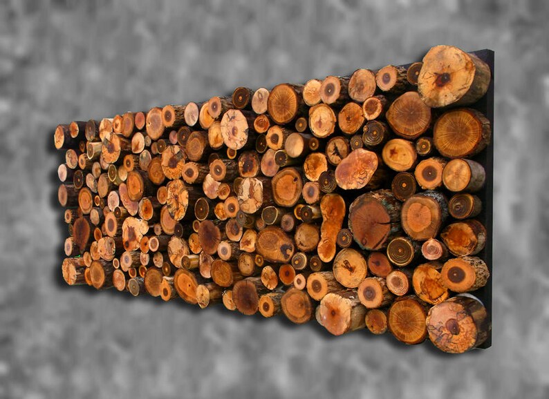 18x48 Wooden Tree Branch Slice Art Random Textured Wooden Wall Etsy