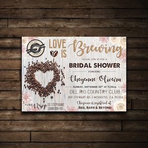 L’amour est brassage Bridal shower invitation | Invitation de douche nuptiale café imprimable | Douche florale rustique