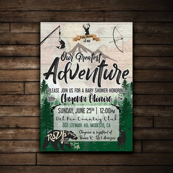 our greatest adventure baby shower invitations