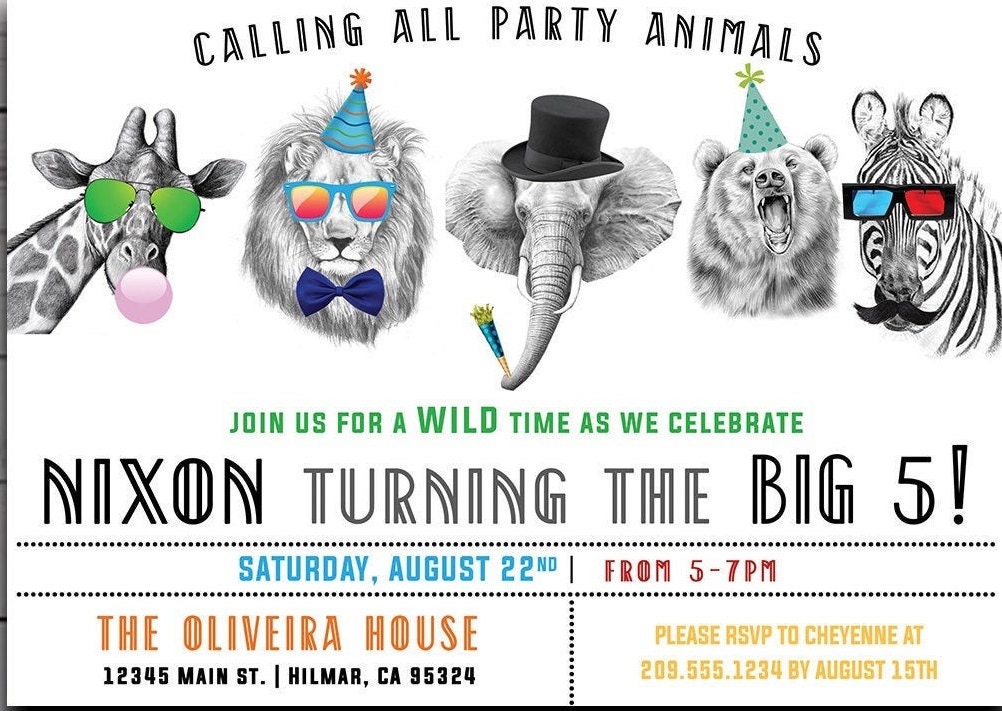 Party Animal Invitation | Printable Zoo Animal Birthday | Printable ...
