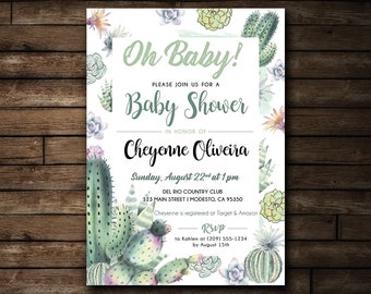 Saftige Baby-Dusche Einladung | Druckbare Kaktus Einladung | Baby-Dusche Einladung