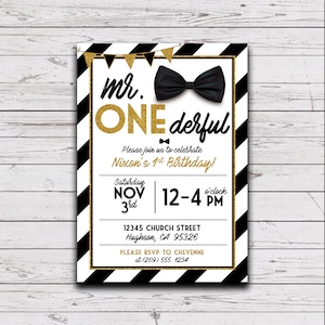 Mr. One-derful Birthday | Printable 1st Birthday | Bow tie Birthday Invitation