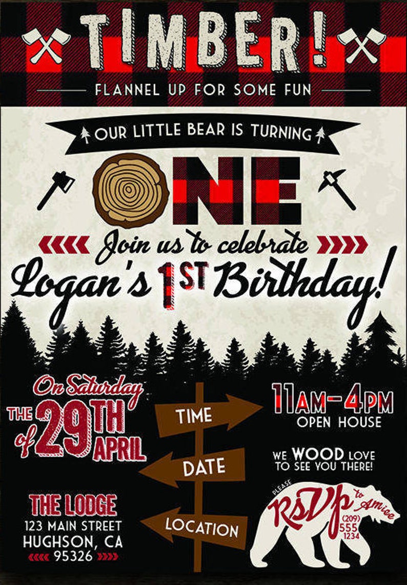 Lumberjack Birthday Invitation Printable Flannel First - Etsy