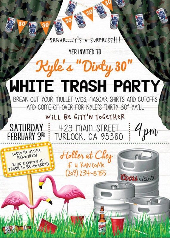 White Trash Bash Invitation Printable Etsy