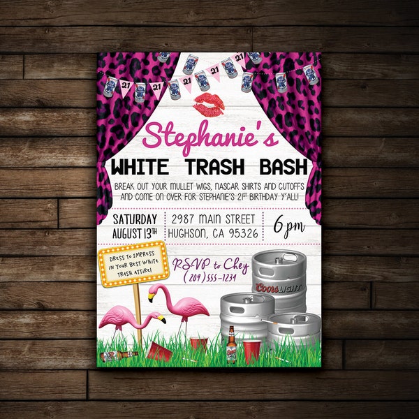 White Trash Bash Invitation | Printable | Pink Cheetah, Camo, Patriotic versions available!