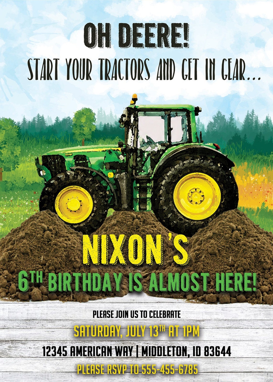 John Deere Birthday Invitation Printable Winter or Summer Etsy