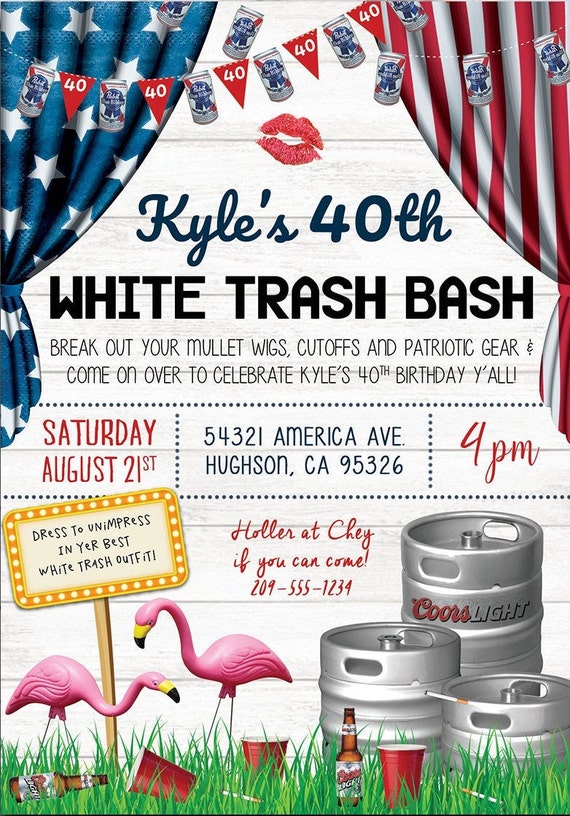 White Trash Bash Invitation Printable Pink Cheetah, Camo, Patriotic  Versions Available - Etsy