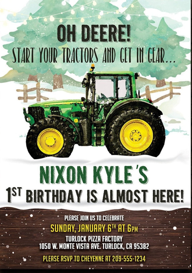 John Deere Birthday Invitation Printable Winter Tractor Etsy