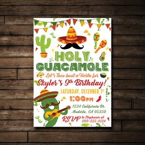 Fiesta Birthday Invitation - Holy Guacamole | Printable Fiesta Invitation