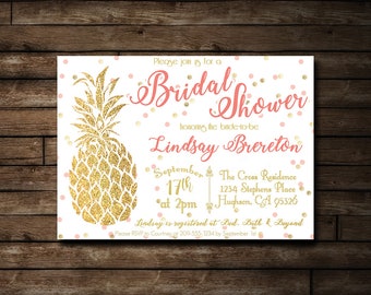 Pineapple Bridal Shower Invitation | Printable Gold Pineapple Bridal Shower Invitation