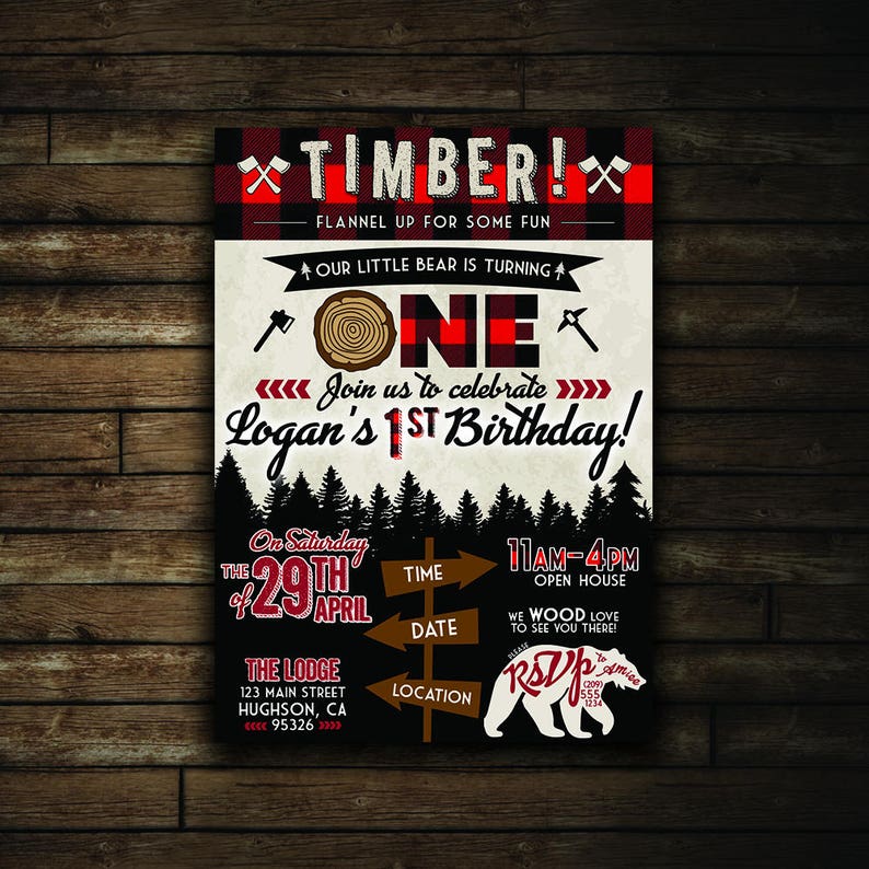 Lumberjack Birthday Invitation Printable Flannel First - Etsy