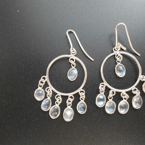 Earrings Blue Moonstone Sri Lankan Round Dangle 925 Sterling Silver (E13/5) NEW
