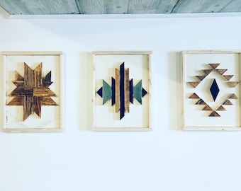 Geometric wood art hangings