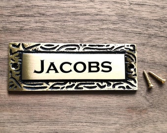 Last Name Door Sign, Brass Plaque,Engraved Brass Plaque, Name Plaque, Family Name Sign, Brass Plaque Wall Sign, Size: 4.3 x 1.5 inch