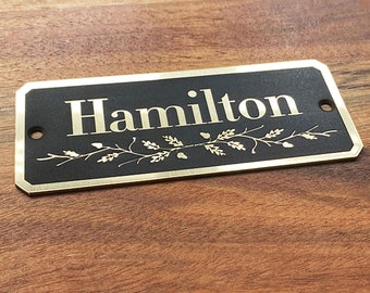 Personalized Brass Door Sign, Custom Name Plaque (4.5" x 1.75")