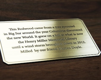 Engraved Brass Plaque, Personalized Memorial Plate