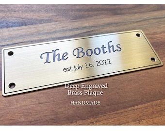 Custom Brass Plaque, Personalized Door Sign, Engraved Metal Family Name (Deep Engraved)