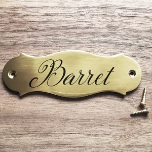 Last Name Door Sign, Brass Plaque, Engraved, Family Name Sign, Size: 4.85 x 1.65 inch