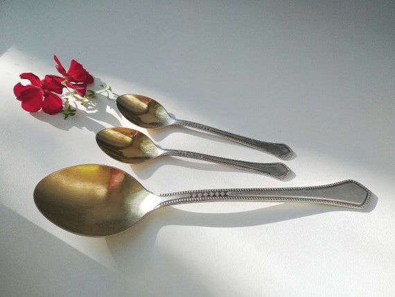 Vintage Tallinn Jewel Factory Spoons, Soviet Golden Silverware