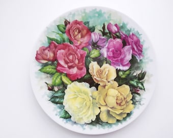 Vintage Rose Bouquet Porcelain Plate, Czech Republic Floral Wall Decor