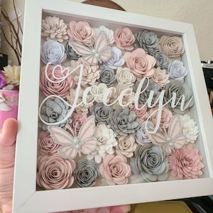 Floral Butterfly Shadow Box: Pink & Gray Nursery Name Decor