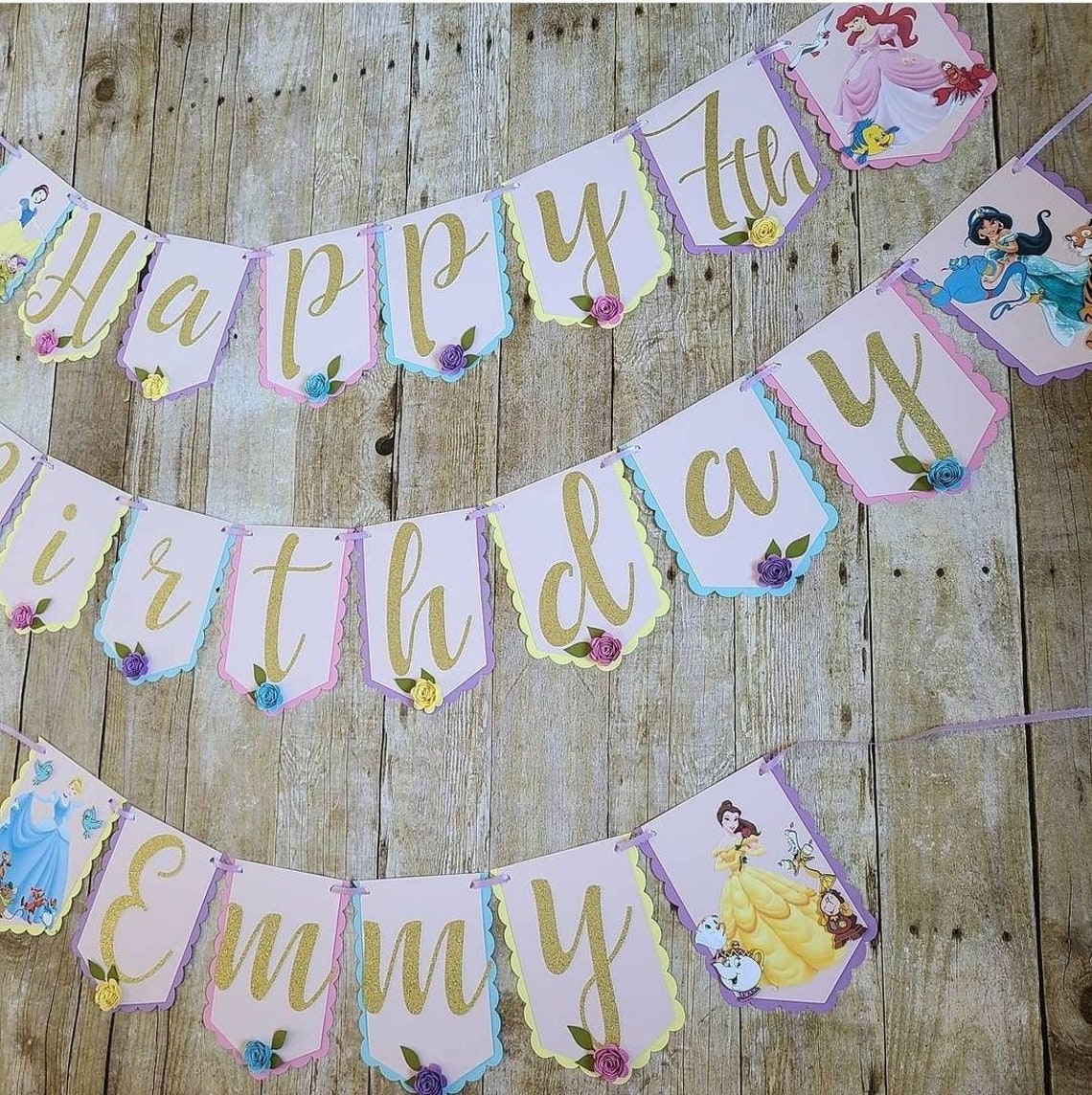 Princess Banner Princesses Birthday Happy Birthday Banner - Etsy