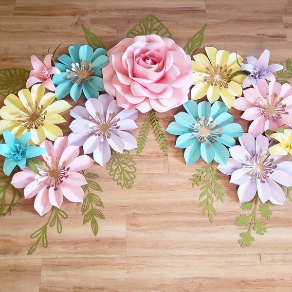 Paper flower set| unicorn party| fairy party| nursery decor| pastel colors| paper Roses| paper lily| flower backdrop